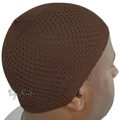 Brown Open Weave Nylon Kufi Hat