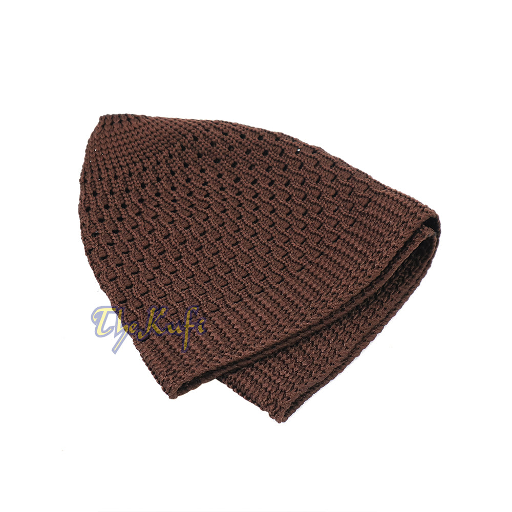 Topi Kufi Nilon Tenunan Terbuka Coklat