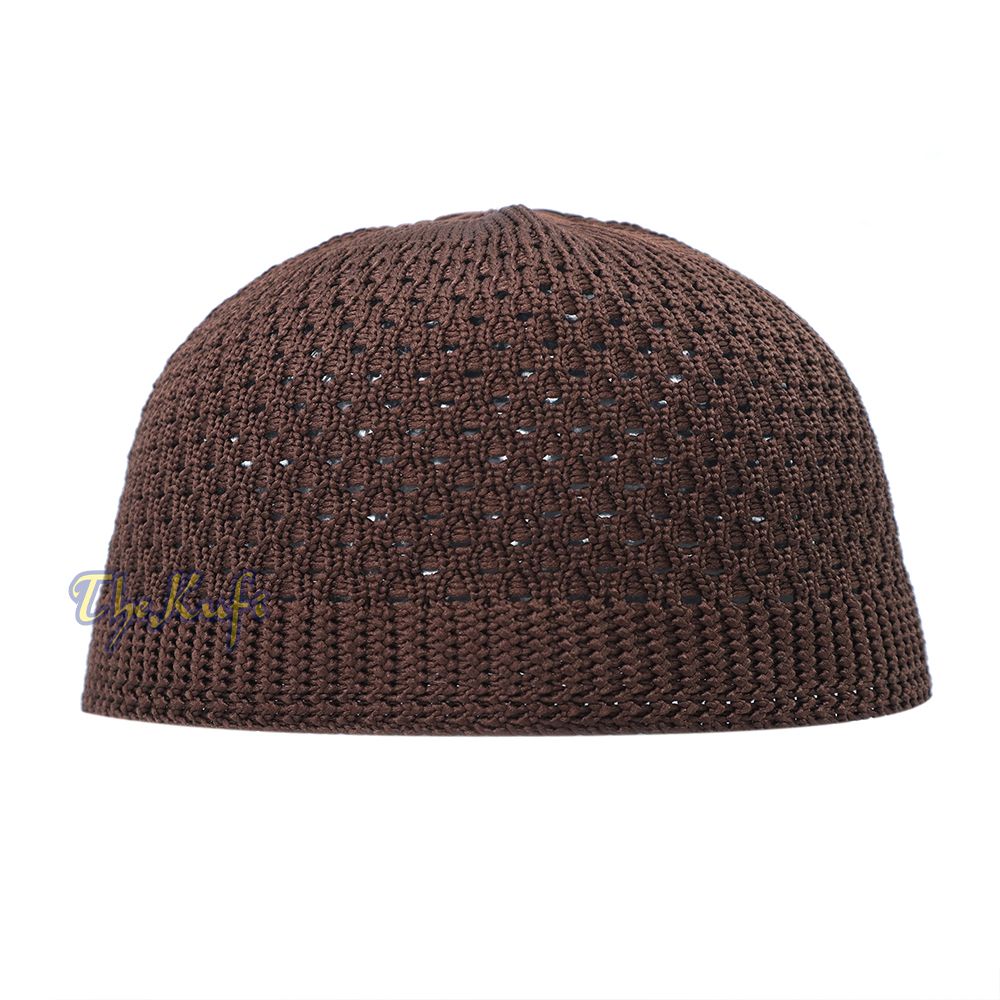 Brown Open-Weave Stretchy 100% Nylon Kufi Skull Caps