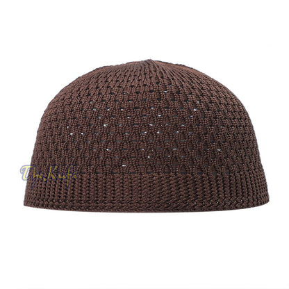 Brown Open-Weave Stretchy 100% Nylon Kufi Skull Caps