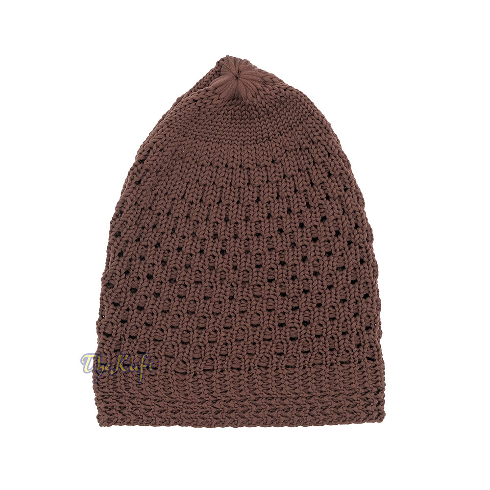 Chocolate Brown Open-Weave Stretchable 100% Nylon Kufi Skull Cap