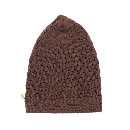 Chocolate Brown Open-Weave Stretchable 100% Nylon Kufi Skull Cap