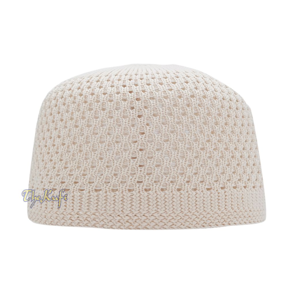 Cream Open-Weave Stretchable 100% Nylon Kufi Skull Caps – Machine Woven