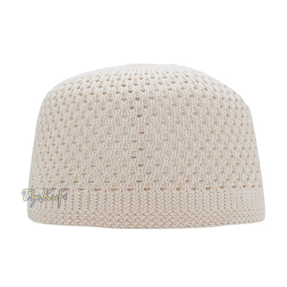Cream Open-Weave Stretchable 100% Nylon Kufi Skull Caps – Machine Woven