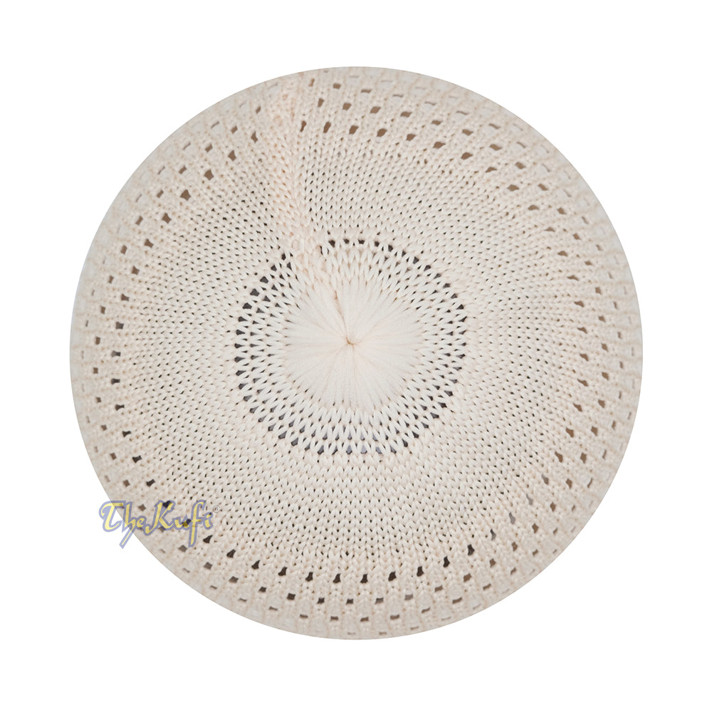 Cream Open-Weave Stretchable 100% Nylon Kufi Skull Caps - Machine Woven