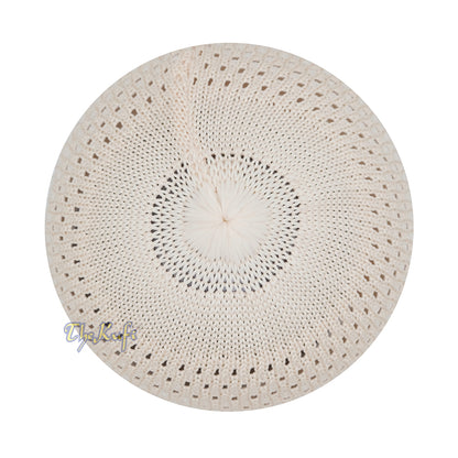 Cream Open-Weave Stretchable 100% Nylon Kufi Skull Caps - Machine Woven