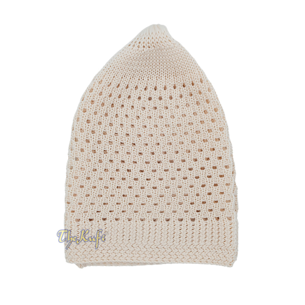 Cream Open-Weave Stretchable 100% Nylon Kufi Skull Caps - Machine Woven
