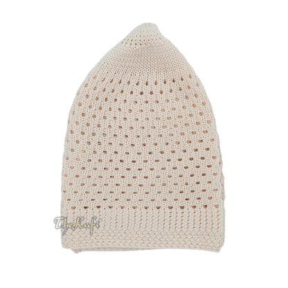 Cream Open-Weave Stretchable 100% Nylon Kufi Skull Caps - Machine Woven
