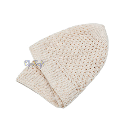 Cream Open-Weave Stretchable 100% Nylon Kufi Skull Caps - Machine Woven