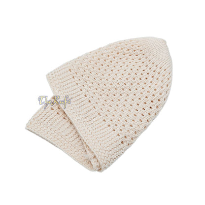 Cream Open-Weave Stretchable 100% Nylon Kufi Skull Caps – Machine Woven
