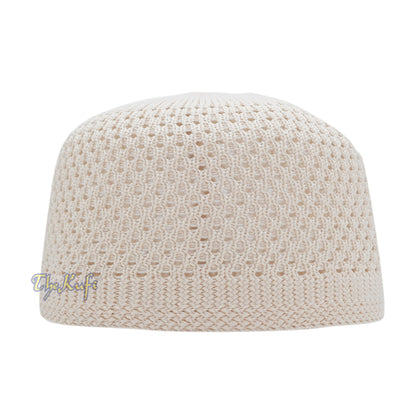 Cream Open-Weave Stretchable 100% Nylon Kufi Skull Caps – Machine Woven