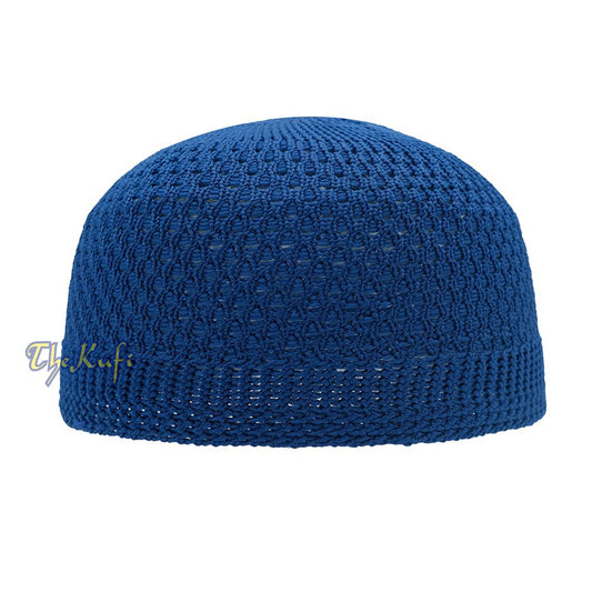 Dark Blue Open-Weave Stretchable 100% Nylon Kufi Skull Caps