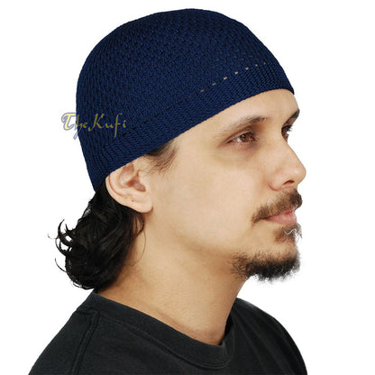 Dark Blue Open-Weave Stretchable 100% Nylon Kufi Skull Caps
