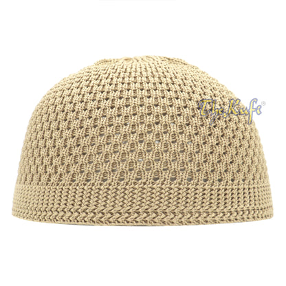 Coffee Brown Soft Open-Weave Nylon Stretchy Kufi Hat Skull Cap Beanie