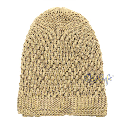 Coffee Brown Soft Open-Weave Nylon Stretchy Kufi Hat Skull Cap Beanie