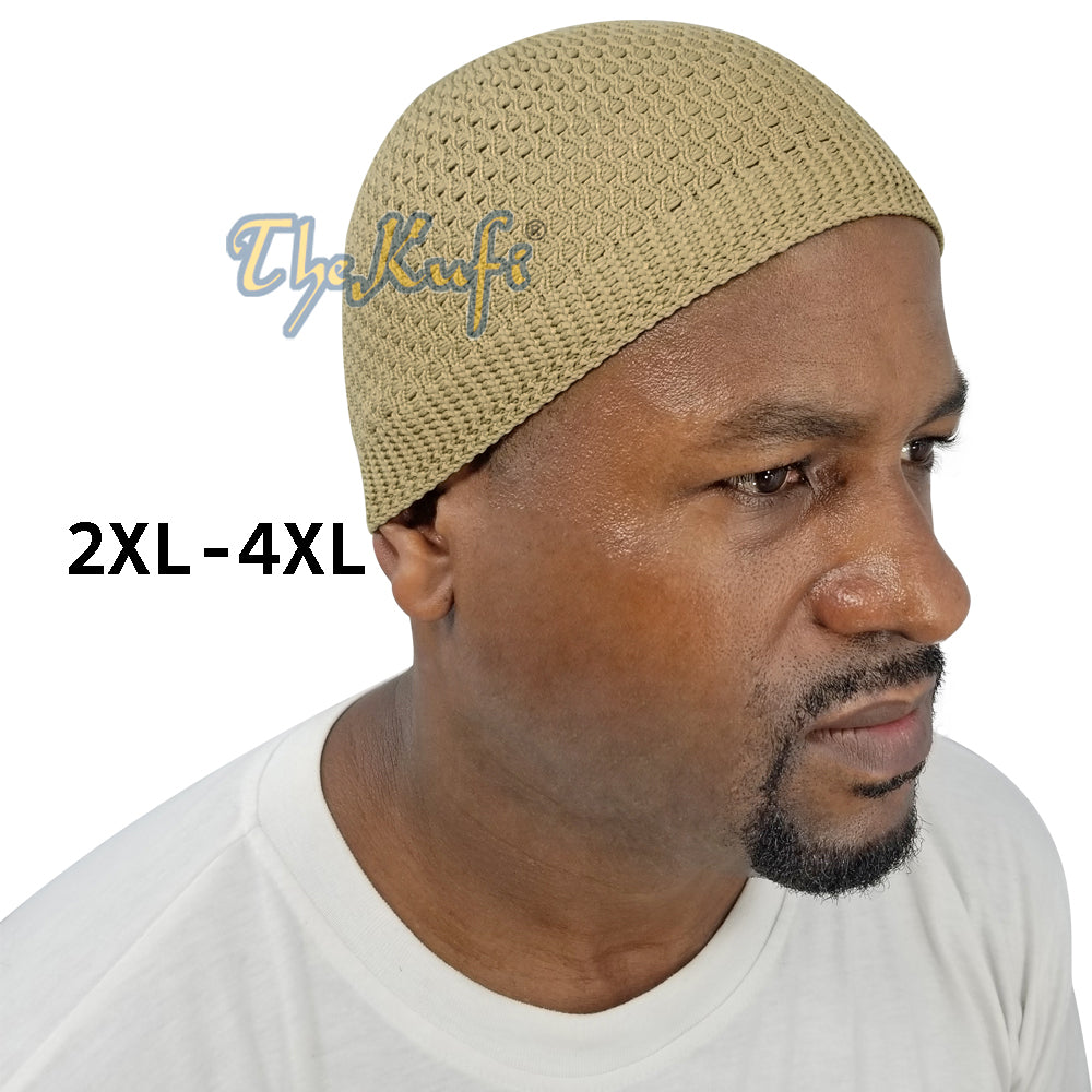 Coffee Brown Soft Open-Weave Nylon Stretchy Kufi Hat Skull Cap Beanie