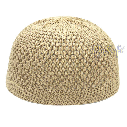 Coffee Brown Soft Open-Weave Nylon Stretchy Kufi Hat Skull Cap Beanie