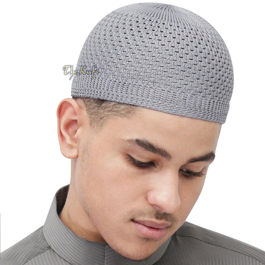Gray Open-Weave Stretchy 100% Nylon Kufi Skull Caps