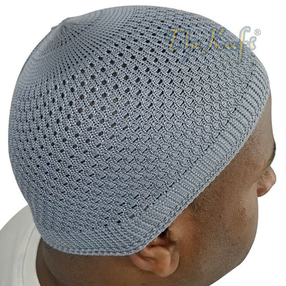 Gray Open-Weave Stretchy 100% Nylon Kufi Skull Caps