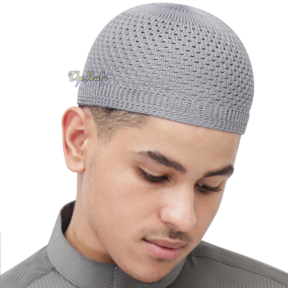 Topi Kufi Nilon Tenunan Terbuka Kelabu
