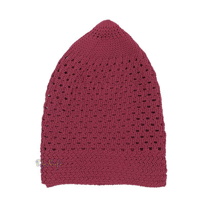 Light Maroon Open-Weave Stretchable 100% Nylon Kufi Skull Cap