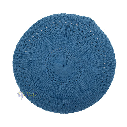 Indigo Blue Open-Weave Stretchable 100% Nylon Kufi Skull Cap