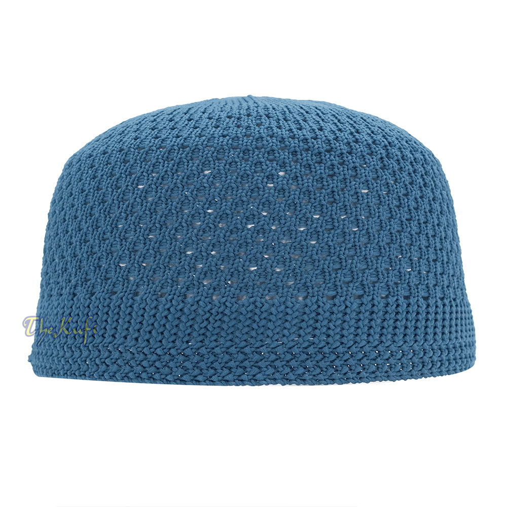 Indigo Blue Open-Weave Stretchable 100% Nylon Kufi Skull Cap
