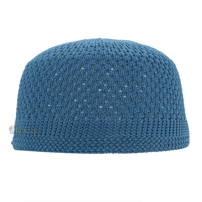 Indigo Blue Open-Weave Stretchable 100% Nylon Kufi Skull Cap