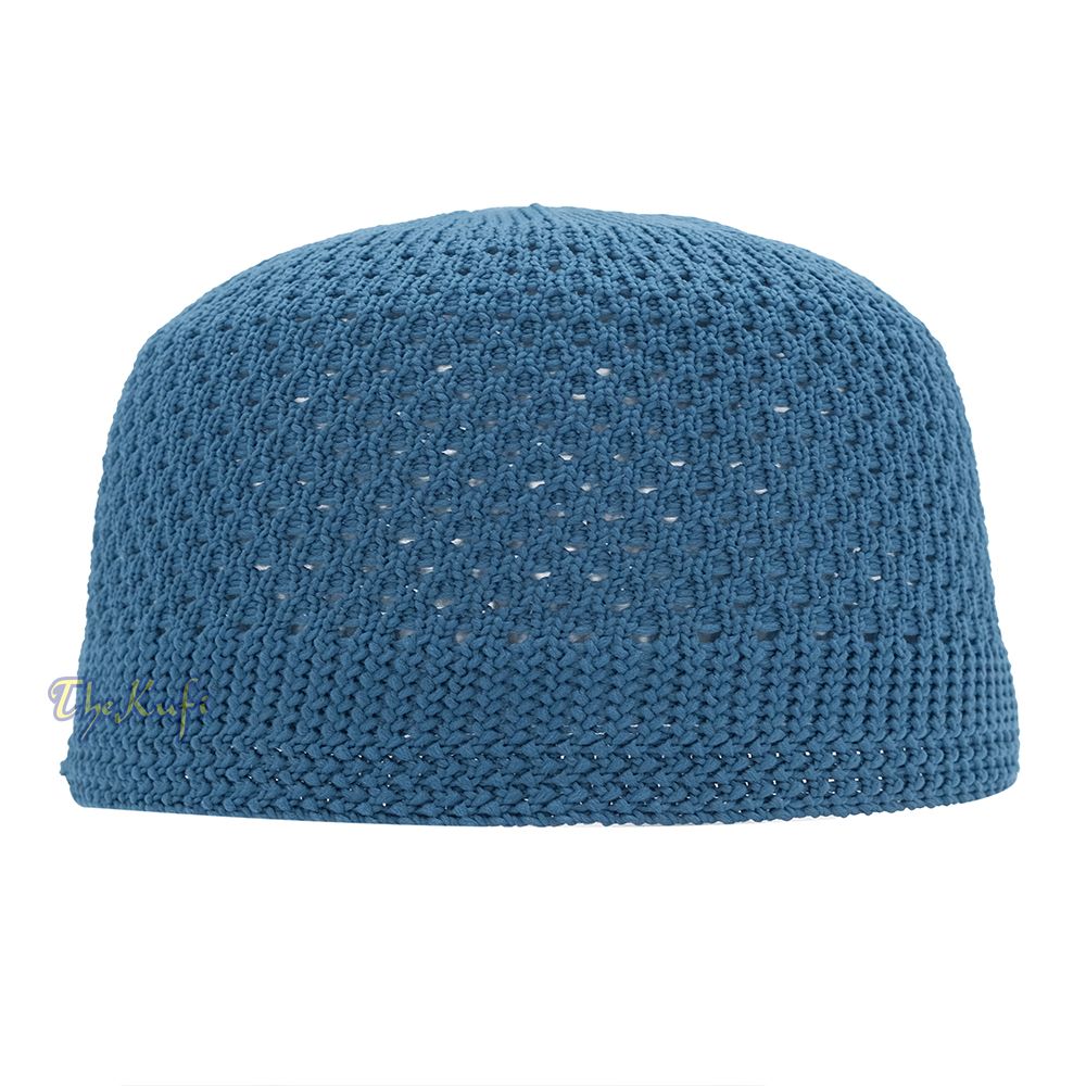 Indigo Blue Open-Weave Stretchable 100% Nylon Kufi Skull Cap