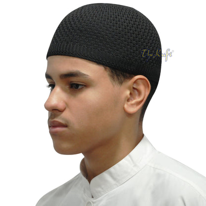 Black Nylon Kufi – Open-Weave Stretchy Comfortable Muslim Skull Prayer Cap Head Cover