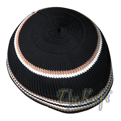Kufi Nilon Hitam Berkualiti Tinggi dengan Coklat &amp; Putih