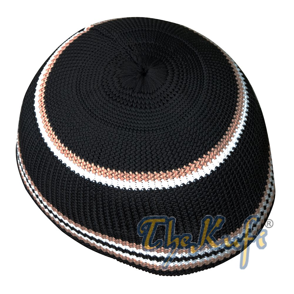 High Quality Black Nylon Kufi with Brown & White
