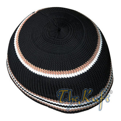 High Quality Black Nylon Kufi with Brown & White
