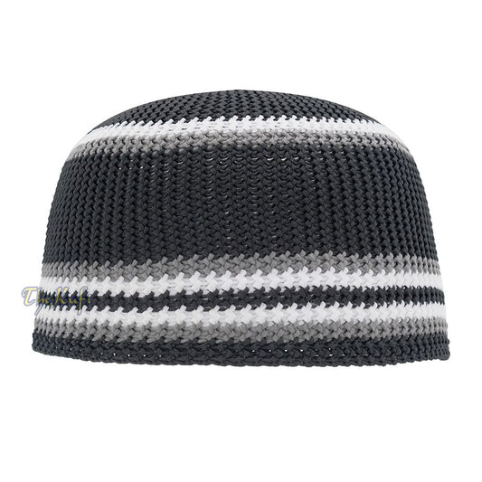 Soft Black with Gray White Lines Nylon Stretchy Skull Cap
