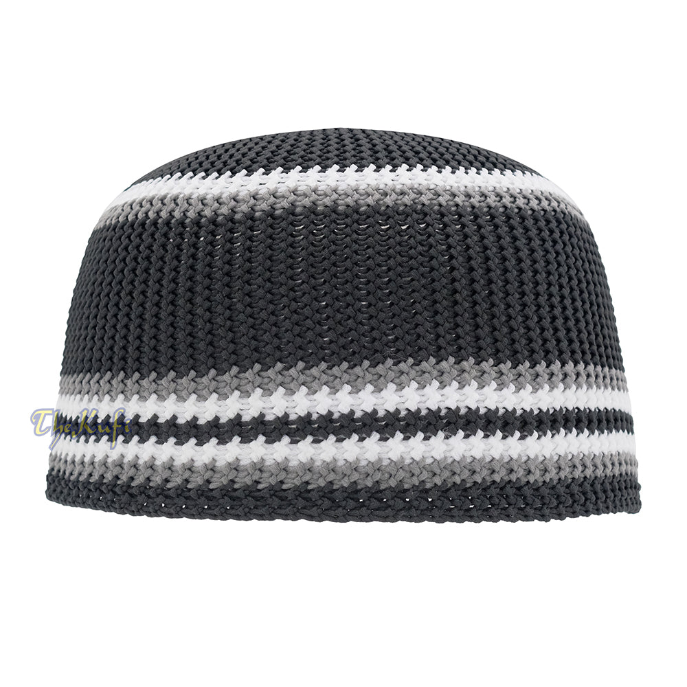 Topi Tengkorak Nilon Elastis Lembut Hitam dengan Garis-garis Putih Abu-abu