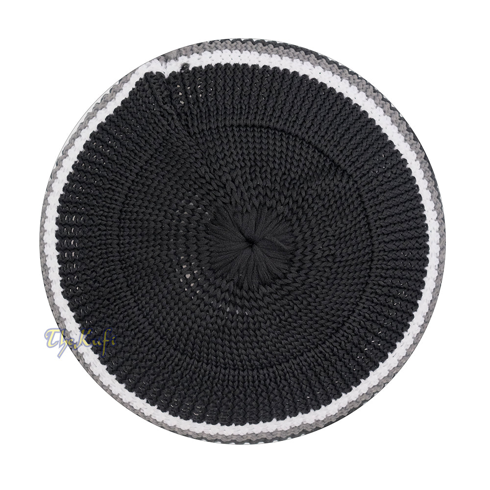 Topi Tengkorak Nilon Elastis Lembut Hitam dengan Garis-garis Putih Abu-abu