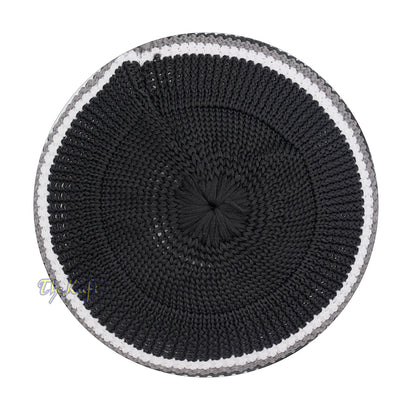 Topi Tengkorak Nilon Elastis Lembut Hitam dengan Garis-garis Putih Abu-abu