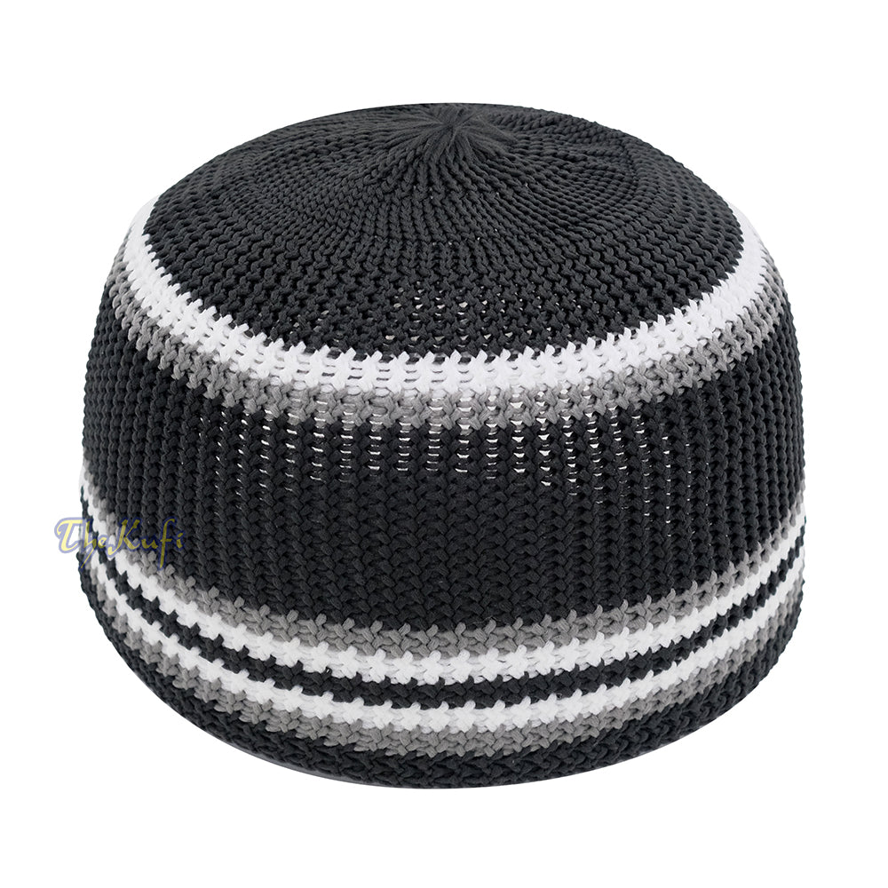 Topi Tengkorak Nilon Elastis Lembut Hitam dengan Garis-garis Putih Abu-abu