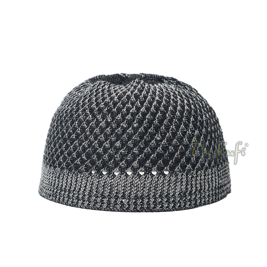 Faded Dark Gray Black Open-Weave Nylon Stretchy Kufi Hat Skull Cap Beanie