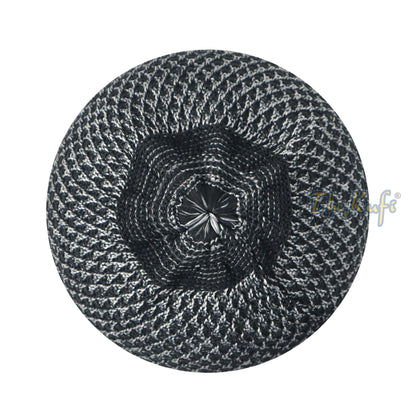 Faded Dark Gray Black Open-Weave Nylon Stretchy Kufi Hat Skull Cap Beanie