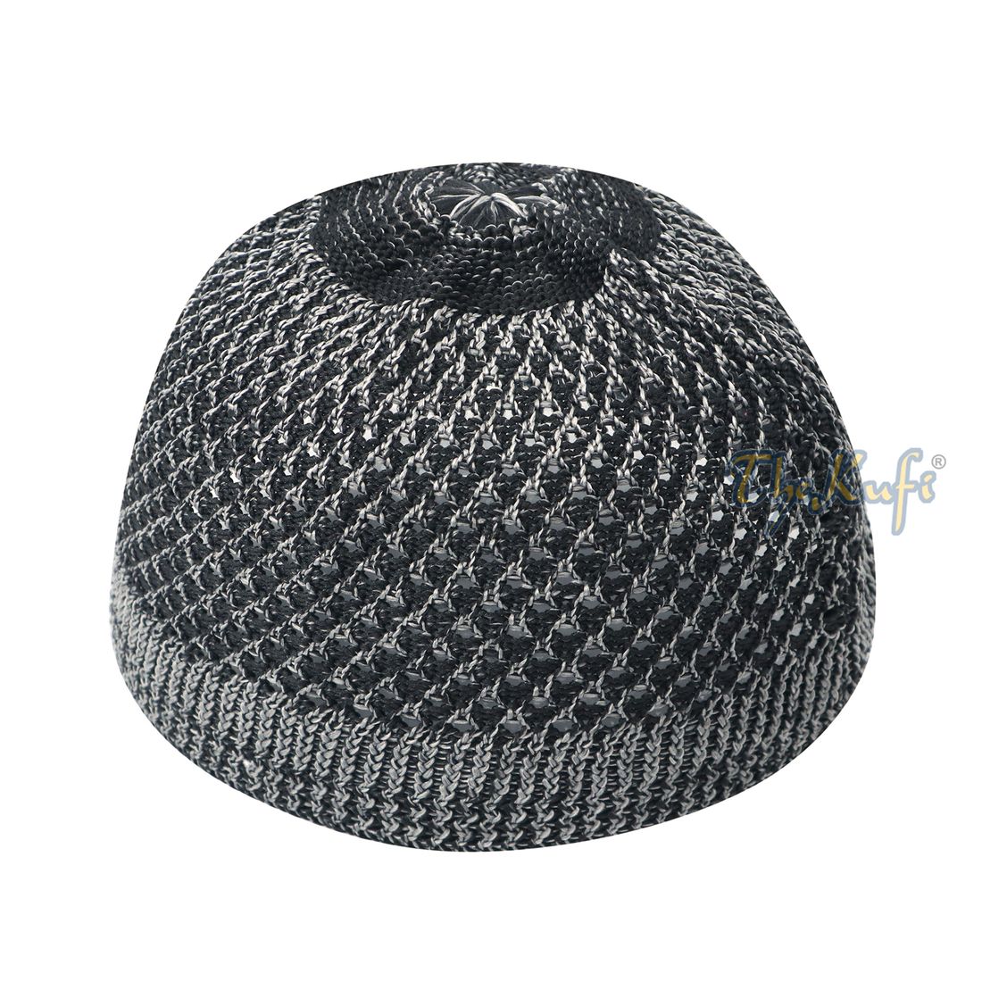 Faded Dark Gray Black Open-Weave Nylon Stretchy Kufi Hat Skull Cap Beanie