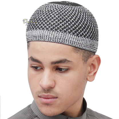 Faded Gray Black Open-Weave Nylon Stretchy Kufi