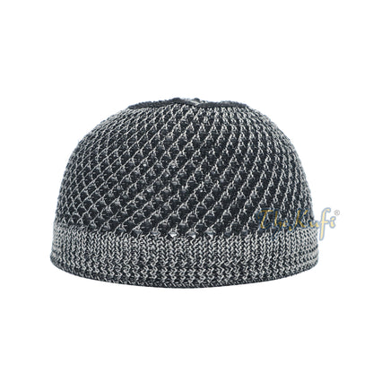 Faded Gray Black Open-Weave Nylon Stretchy Kufi