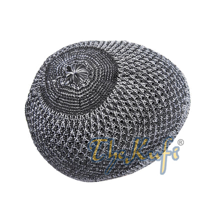 Faded Gray Black Open-Weave Nylon Stretchy Kufi