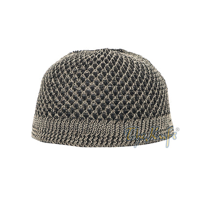 Faded Light Brown Black Open-Weave Nylon Stretchy Kufi