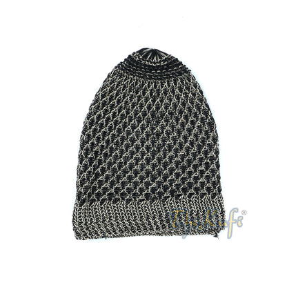 Faded Light Brown Black Open-Weave Nylon Stretchy Kufi