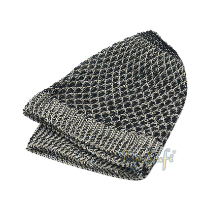 Faded Light Brown Black Open-Weave Nylon Stretchy Kufi