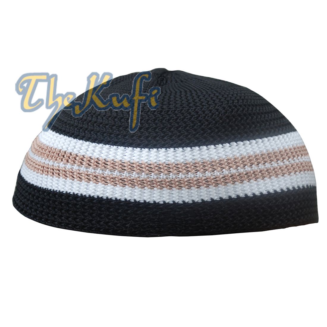 Black with Brown & White / 1 Line Kufi Hat