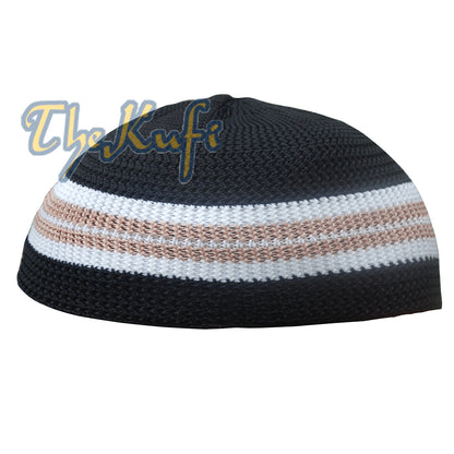 Hitam dengan Coklat &amp; Putih / Topi Kufi 1 Baris