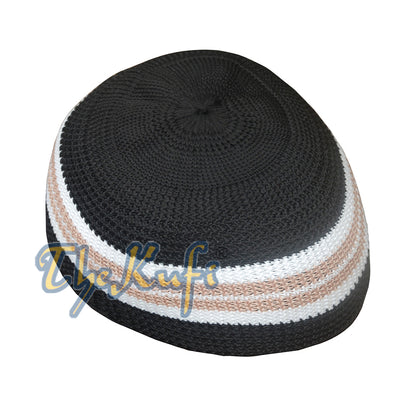 Black With Brown & White / 1 Line Kufi Hat